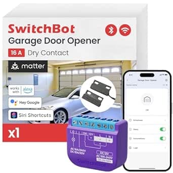 SwitchBot Smart WLAN apriporta garage, certificato New Matter, controllo APP, Alexa/Google/Siri/IFTTT/SmartThings supportato, modalità di notifica multiple, nessun hub richiesto
