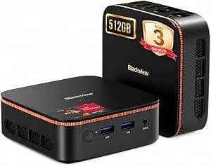 Blackview 2026 Mini PC AMD Ryzen MP20, 16GB DDR4 RAM 512GB SSD, Win-11 Pro, Micro Desktop Computer con Radeon Graphics, 4K@60Hz Dual Display, WiFi/BT/USB 3.2, Ideale per Ufficio, Casa e Studio