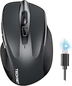 TECKNET Mouse Bluetooth Ricaricabile, Tri-Mode (2*BT & USB) Mouse Wireless | 3 Dispositivo, Silenzioso, 4800 DPI, Portatile, Ergonomico Ottico Mouse per Computer, Laptops, Mac OS, Android, Windows