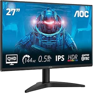 AOC Gaming Monitor Q27B36X 27 pollici 2560x1440, WQHD, 144Hz, IPS Panel, 4ms GtG, (HDMI1x 2.0 DP 1x 1.4) HDR10, Nero