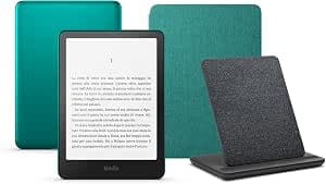 Kindle Paperwhite Signature Edition (versione 2024) da 32 GB senza pubblicità, una copertura in tessuto Amazon e un dock di ricarica wireless Made for Amazon