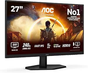 AOC Gaming Monitor Q27G42ZE 27 pollici 2560x1440, WQHD, 260Hz, Fast IPS Panel, 1ms GtG, (HDMI1x 2.0) HDR10, G-Sync Compatible, Nero