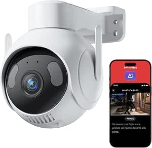 SwitchBot 3K Telecamera Da Esterno Wifi, Ricerca Video IA, Avvisi Scena e Report Giornalieri Attività, PTZ Tracciamento 360°, Wi-Fi 2,4 Ghz, Compatibile Alexa, Google Home e Home Assistant Via RTSP
