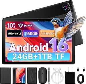 Gleeso Tablet｜Android 16 Tablet 10 Pollici ｜Tablet con Tastiera 24GB+64GB/1TB TF, Android Tablet PC 6000mAh, Fotocamera da 8MP, WiFi 5G, Laptop Portatile 2 in 1 Tablets con Custodia e Mouse (Nero)