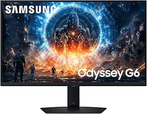 Samsung Monitor Gaming Odyssey G6 (S27FG602EU), Flat, 27'', 2560x1440 (QHD), IPS, 350 Hz, 1 ms, Compatibilità G-Sync, HDMI, Display Port, Ingresso Audio, HAS, Pivot, Flicker Free, Eye Saver Mode