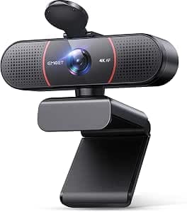 EMEET Webcam 4K per PC, Webcam C960 4K UHD con Copriobiettivo e Doppio Microfono, Videocamera per Streaming a 73° con Correzione Automatica Della luce, Plug & Play, Web cam USB ideale per Zoom