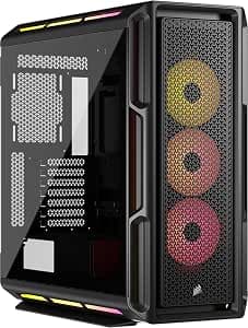 CORSAIR iCUE LINK 5000T LX RGB Mid–Tower ATX PC Case – 3 ventole LX120 RGB preinstallate, strisce luminose Aurora integrate, interni spaziosi, Hub di sistema iCUE LINK incluso – Nero