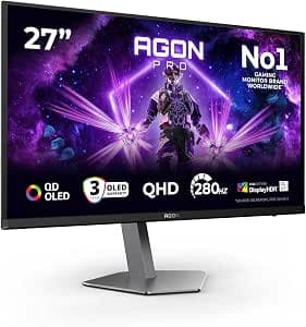 AOC Agon PRO AG276QZD2AM - Monitor OLED QHD da 27 pollici, 280 Hz, 0,03 ms GtG, FreeSync Premium Pro, comp. G-Sync, HDR400 (2560x1440, 2x HDMI 2.1, DisplayPort, Hub USB) nero