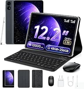 TABWEE Tablet 12 Pollici con Tastiera, 48 GB RAM+ 256 GB ROM, 10000 mAh | 1600*2400 QHD+, Widevine L1, 16 MP+8 MP, Gemini AI , GPS, Tablet in Offerta con Sim (Garanzia di 4 Anni)