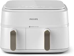 Philips Dual Basket Air Fryer - Cottura sana, veloce e versatile, Friggitrice ad aria con Doppio Cestello 9L, Touchscreen, design a 2 cestelli con doppia resistenza e termostati separati (NA353/10)
