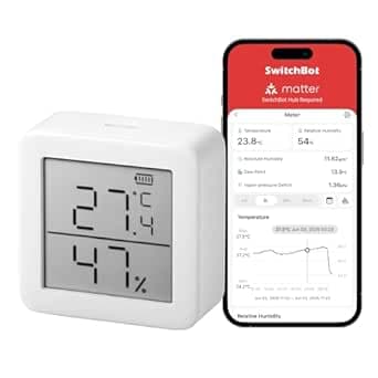 SwitchBot Termometro igrometro interno, igrometro digitale Bluetooth, termoigrometro con app, punto di rugiada/VPD/sensore di umidità assoluto, igrometro