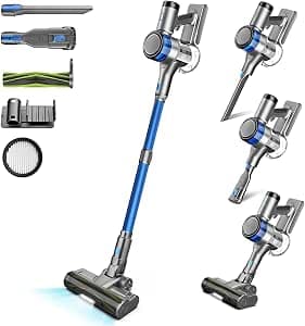 Dzaki Aspirapolvere Senza Fili, Scopa Elettrica Senza Fili Potente 45Kpa, 55Min Autonomia, Batteria Rimovibile, Display LED per Peli Animali Tappeti Pavimenti