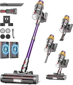 Aspirapolvere Senza Fili con 150 Min, 2 Batterie/650W/58KPA/2.0L, Scopa Elettrica Senza Fili con Display a LED, 11 Stadi Filtrati, Autoportante e Anti-Groviglio per Auto/Pavimenti/Tappeti/Peli Animali