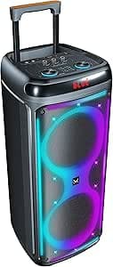 Majestic FLAME T88 – Party speaker Bluetooth a trolley, Luci LED, ingressi USB/MICRO SD/AUX/MIC, Telecomando e Microfono, TWS, Batteria ricaricabile, Maniglia e ruote per il trasporto